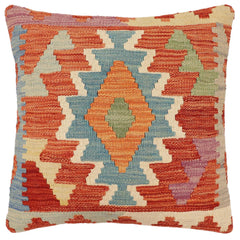handmade Traditional Pillow Rust Blue Hand-Woven SQUARE 100% WOOL Hand woven turkish pillow2 x 2