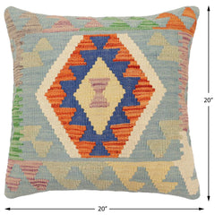 handmade Traditional Pillow Blue Rust Hand-Woven SQUARE 100% WOOL Hand woven turkish pillow PILLOW