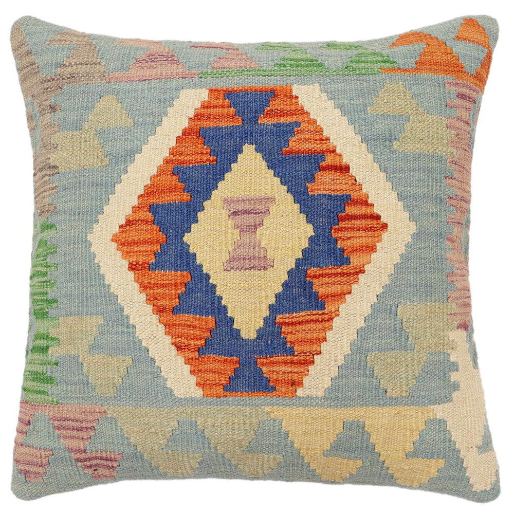 handmade Traditional Pillow Blue Rust Hand-Woven SQUARE 100% WOOL Hand woven turkish pillow PILLOW