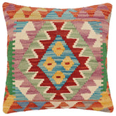 18x18 hand woven kilim throw pillow in rust, blue and beige - Bohemian Anthony