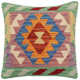 18x18 hand woven kilim throw pillow in rust, blue and red - Boho Chic James