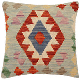 18x18 hand woven kilim throw pillow in blue, rust and beige - Bohemian Tracy