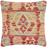 18x18 hand woven kilim throw pillow in red, blue and beige - Bohemian Shane