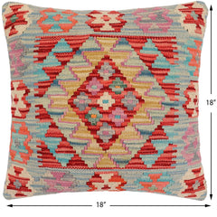 handmade Traditional Pillow Red Blue Hand-Woven SQUARE 100% WOOL Hand woven turkish pillow2 x 2