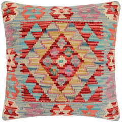 handmade Traditional Pillow Red Blue Hand-Woven SQUARE 100% WOOL Hand woven turkish pillow2 x 2