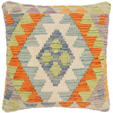handmade Traditional Pillow Blue Rust Hand-Woven SQUARE 100% WOOL Hand woven turkish pillow 2 x 2