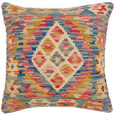 18x18 hand woven kilim throw pillow in blue, beige and gray - Bohemian Nathan