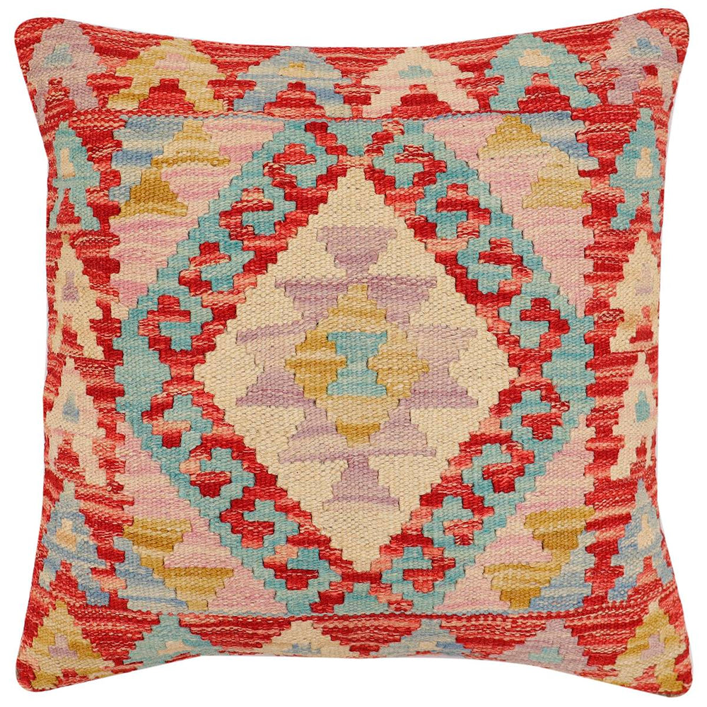 handmade Traditional Pillow Red Beige Hand-Woven SQUARE 100% WOOL Hand woven turkish pillow2 x 2