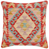 18x18 hand woven kilim throw pillow in red, beige and blue - Bohemian Jacqueli