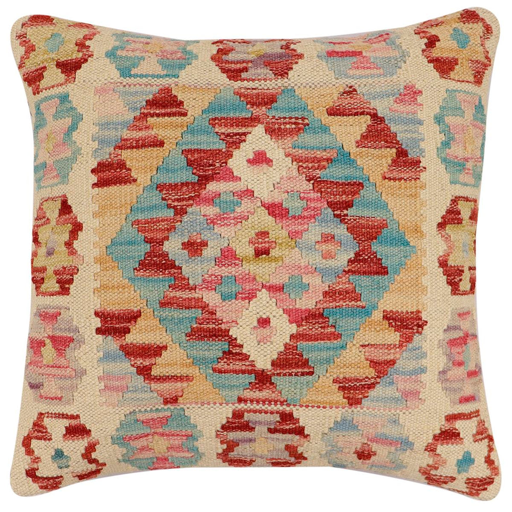 handmade Traditional Pillow Beige Rust Hand-Woven SQUARE 100% WOOL Hand woven turkish pillow 2 x 2