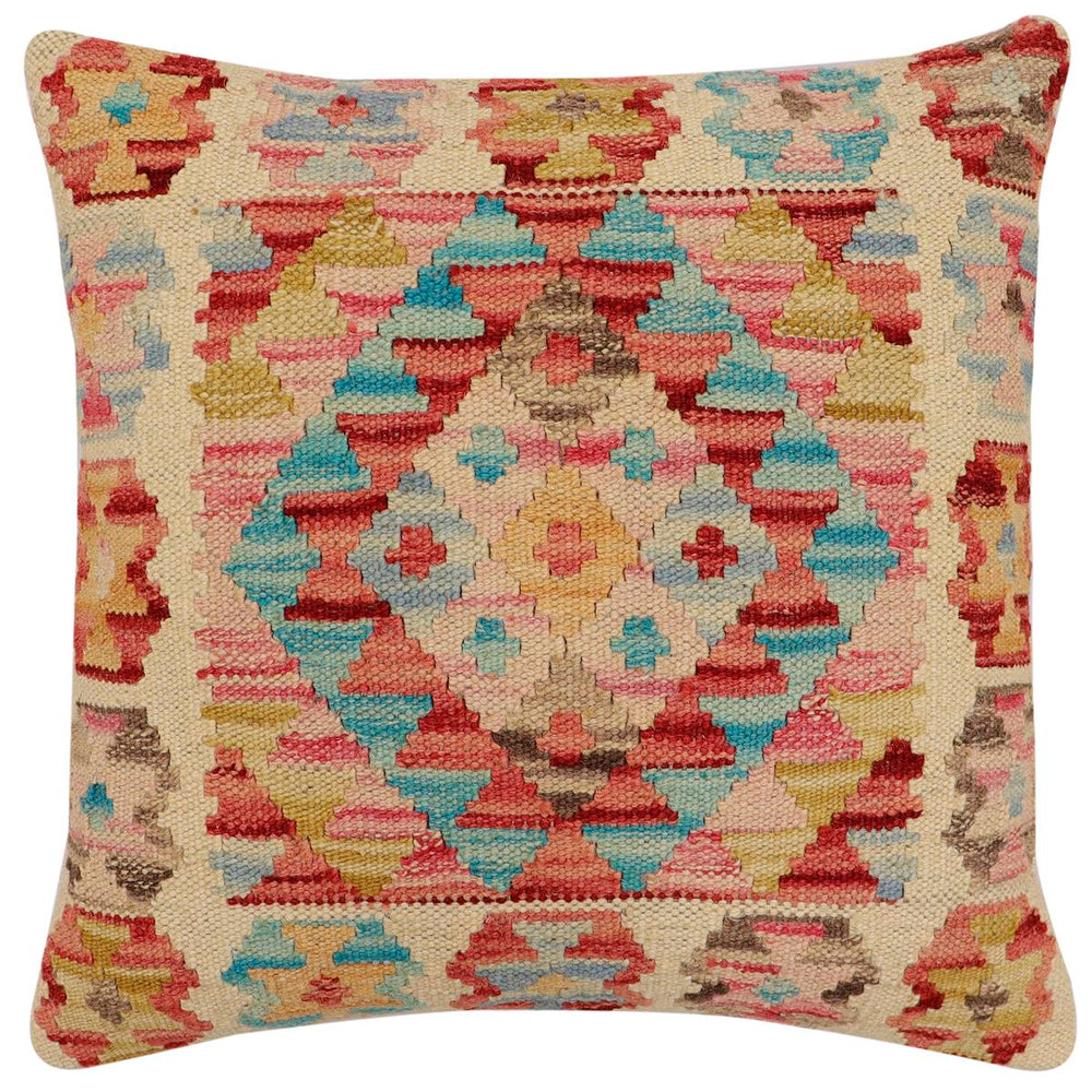 handmade Traditional Pillow Beige Rust Hand-Woven SQUARE 100% WOOL Hand woven turkish pillow 2 x 2