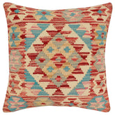 18x18 hand woven kilim throw pillow in rust, beige and blue - Bohemian Karen