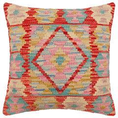 handmade Traditional Pillow Rust Blue Hand-Woven SQUARE 100% WOOL Hand woven turkish pillow2 x 2