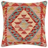 18x18 hand woven kilim throw pillow in rust, beige and blue - Bohemian Peggy