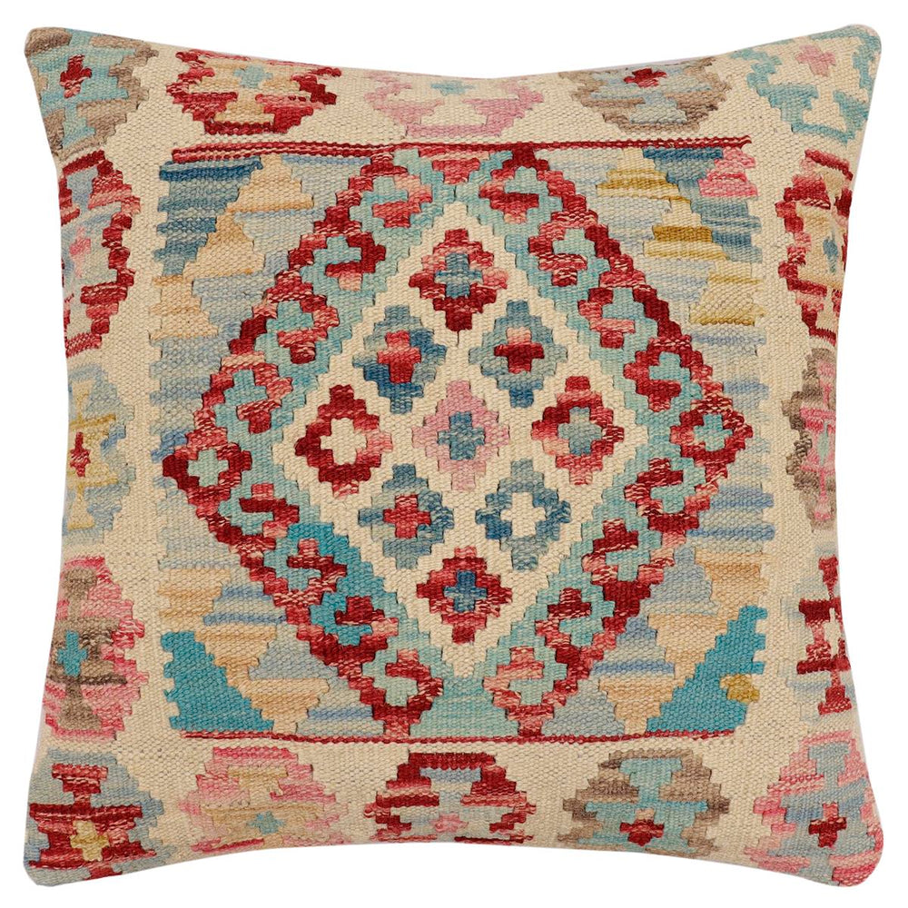 handmade Traditional Pillow Beige Red Hand-Woven SQUARE 100% WOOL Hand woven turkish pillow2 x 2