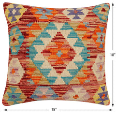 handmade Traditional Pillow Rust Blue Hand-Woven SQUARE 100% WOOL Hand woven turkish pillow2 x 2