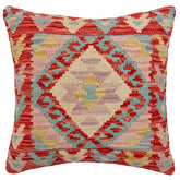 18x18 hand woven kilim throw pillow in red, beige and blue - Bohemian Tiffany