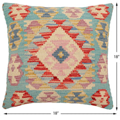 handmade Traditional Pillow Blue Beige Hand-Woven SQUARE 100% WOOL Hand woven turkish pillow2 x 2