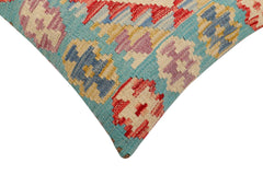 handmade Traditional Pillow Blue Beige Hand-Woven SQUARE 100% WOOL Hand woven turkish pillow2 x 2