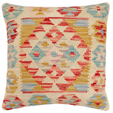 18x18 hand woven kilim throw pillow in beige, red and blue - Bohemian Bryce