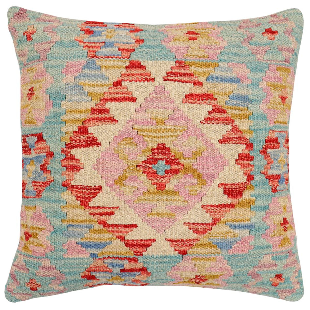 handmade Traditional Pillow Red Blue Hand-Woven SQUARE 100% WOOL Hand woven turkish pillow 2 x 2