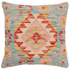 handmade Traditional Pillow Red Blue Hand-Woven SQUARE 100% WOOL Hand woven turkish pillow 2 x 2