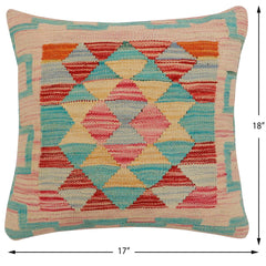 handmade Traditional Pillow Rust Blue Hand-Woven SQUARE 100% WOOL Hand woven turkish pillow 2 x 2