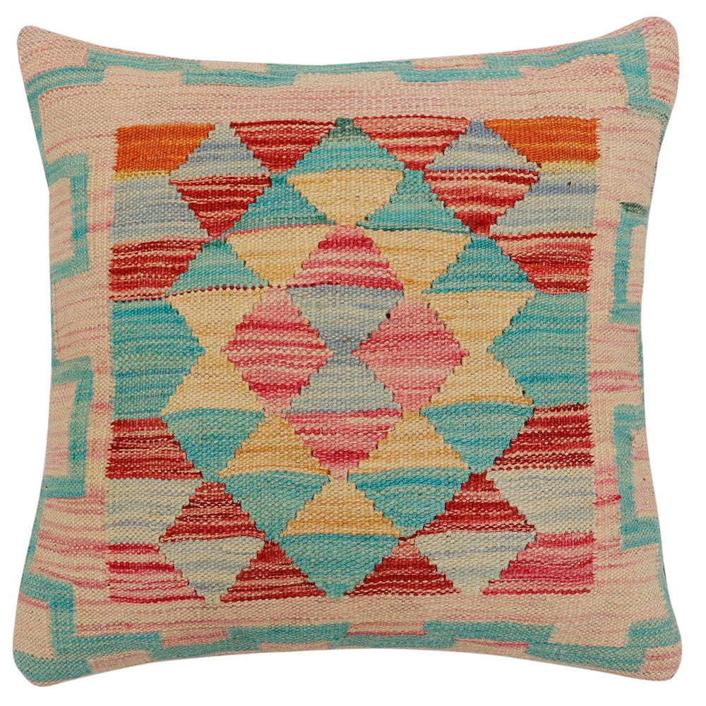 handmade Traditional Pillow Rust Blue Hand-Woven SQUARE 100% WOOL Hand woven turkish pillow 2 x 2