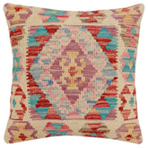 18x18 hand woven kilim throw pillow in red, blue and beige - Boho Chic Beth
