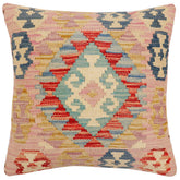 18x18 hand woven kilim throw pillow in red, blue and beige - Bohemian Louis