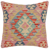 18x18 hand woven kilim throw pillow in red, blue and pink - Boho Chic Brett