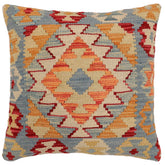 18x18 hand woven kilim throw pillow in blue, beige and red - Boho Chic Alisha