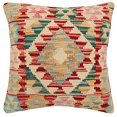 18x18 hand woven kilim throw pillow in red, blue and beige - Bohemian Brent
