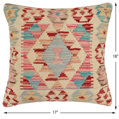 handmade Traditional Pillow Beige Red Hand-Woven SQUARE 100% WOOL Hand woven turkish pillow 2 x 2