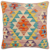 18x18 hand woven kilim throw pillow in purple, blue and beige - Tribal Cody
