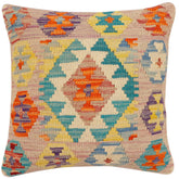 handmade Traditional Pillow Rust Blue Hand-Woven SQUARE 100% WOOL Hand woven turkish pillow 2 x 2