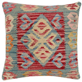 18x18 hand woven kilim throw pillow in red, blue and beige - Bohemian Jesus