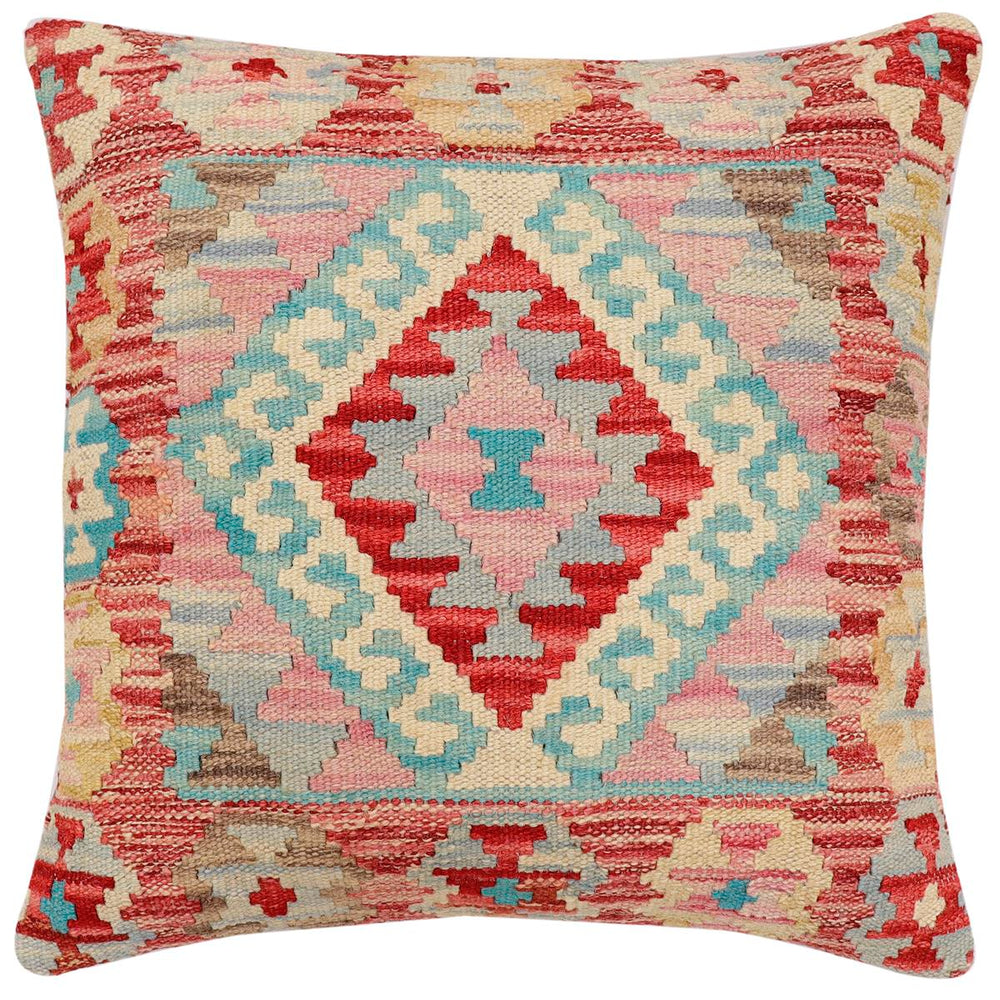 handmade Traditional Pillow Red Blue Hand-Woven SQUARE 100% WOOL Hand woven turkish pillow2 x 2