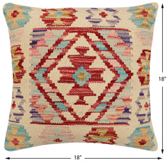 handmade Traditional Pillow Beige Red Hand-Woven SQUARE 100% WOOL Hand woven turkish pillow2 x 2