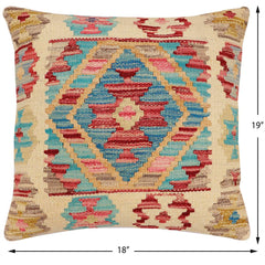 handmade Traditional Pillow Beige Red Hand-Woven SQUARE 100% WOOL Hand woven turkish pillow 2 x 2