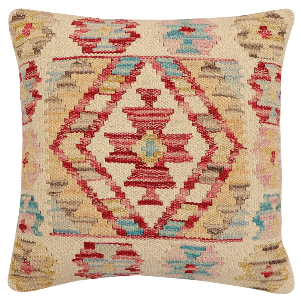 handmade Traditional Pillow Beige Red Hand-Woven SQUARE 100% WOOL Hand woven turkish pillow2 x 2
