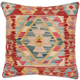 18x18 hand woven kilim throw pillow in red, blue and beige - Bohemian Lorraine
