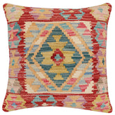 18x18 hand woven kilim throw pillow in red, blue and beige - Boho Chic Monique