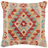 handmade Traditional Pillow Red Blue Hand-Woven SQUARE 100% WOOL Hand woven turkish pillow 2 x 2