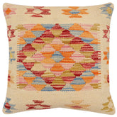 18x18 hand woven kilim throw pillow in beige, rust and red - Boho Chic Kiara