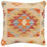 18x18 hand woven kilim throw pillow in beige, rust and red - Bohemian Adrian