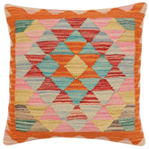 18x18 hand woven kilim throw pillow in rust, red and blue - Boho Chic Connie