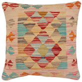 18x18 hand woven kilim throw pillow in red, blue and rust - Bohemian Francisc