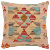 18x18 hand woven kilim throw pillow in red, blue and rust - Boho Chic Chloe