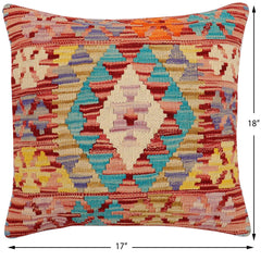 handmade Traditional Pillow Red Blue Hand-Woven SQUARE 100% WOOL Hand woven turkish pillow 2 x 2